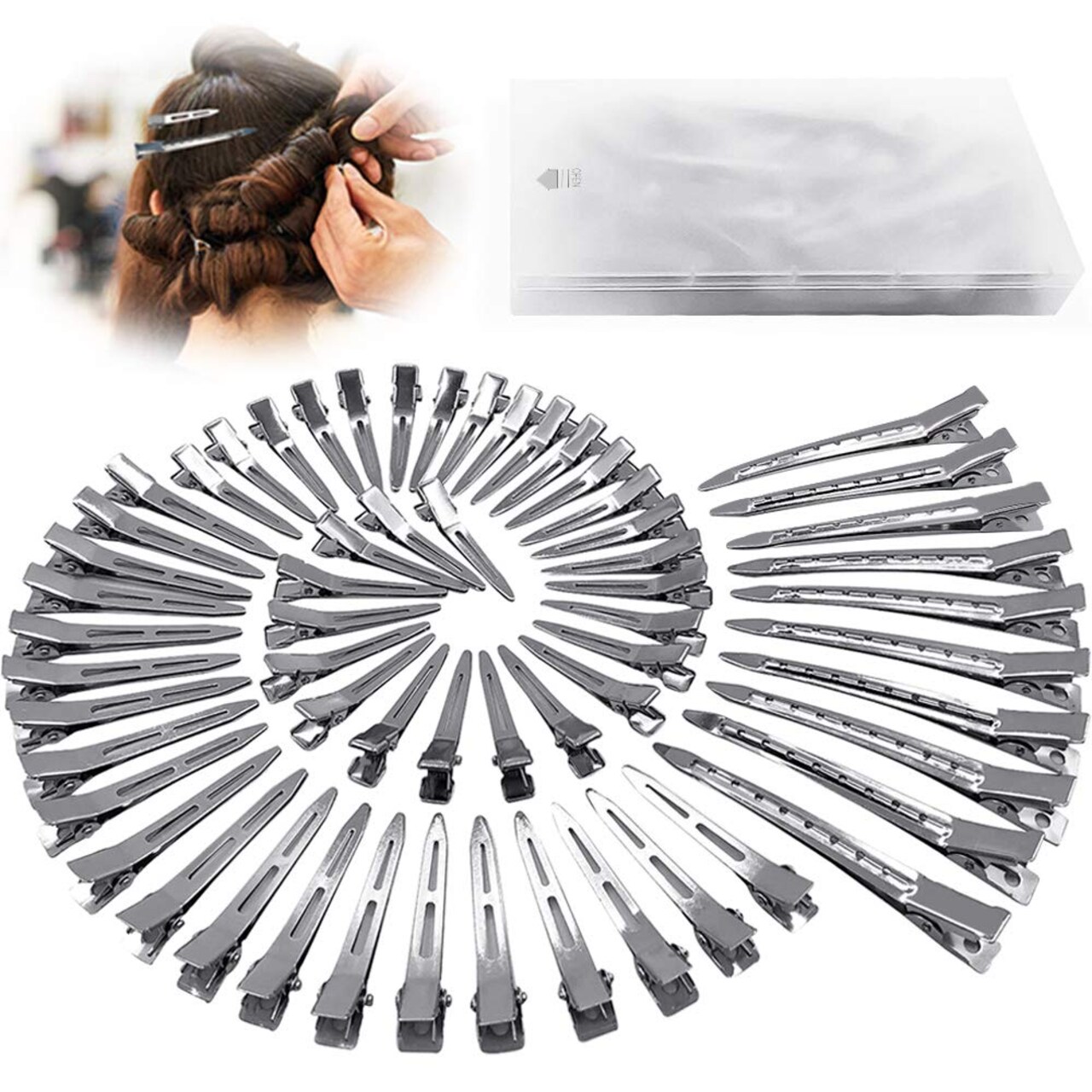 60Pcs Metal Duck Billed Hair Clips for Women Styling Sectioning, Silver Hair Pins(60pcs Mixed)